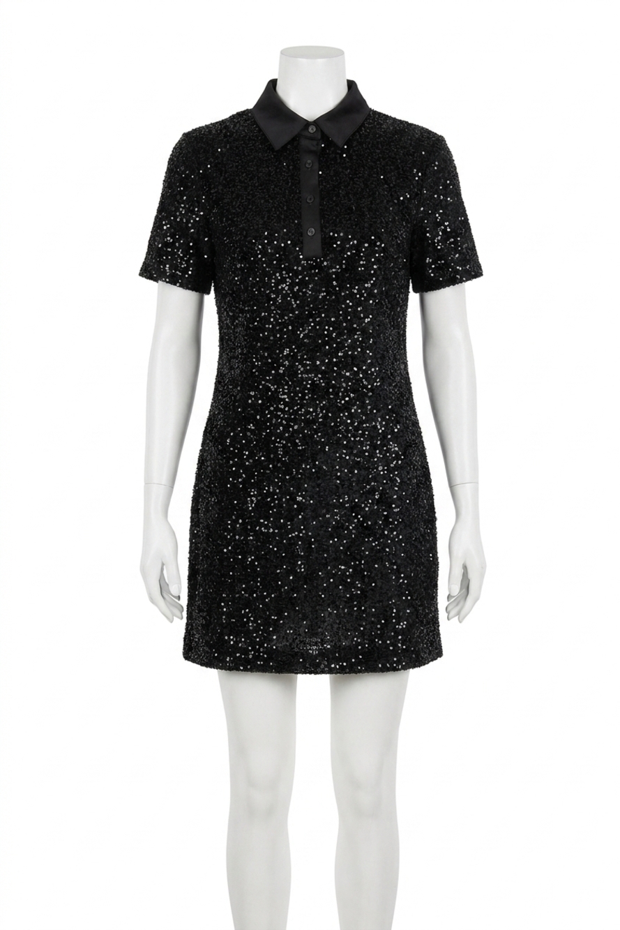 NEW DOLCE CABO sequin polo short sleeve dress in black
